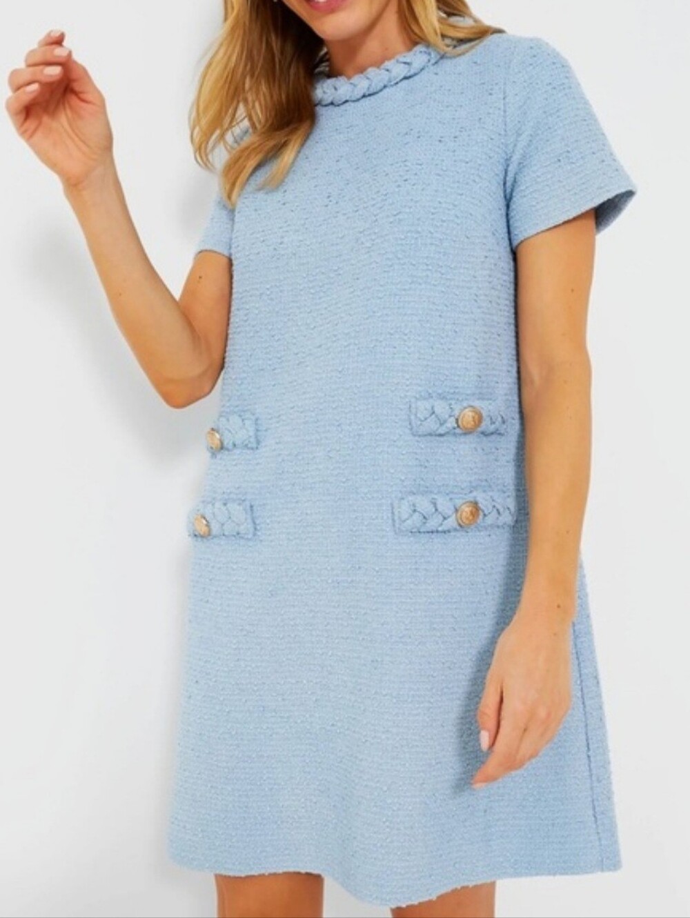 Tuckernuck Baby Blue Tweed Jackie Shift Dress Size Small Quiet Luxury Office